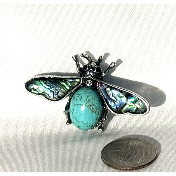 Abalone Blue Howlite Bee Brooch Or Pendent Hand Made Healing Reiki - Picture 5 of 7